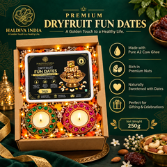 Haldiva India Diwali Dryfruit Gift Hamper with Decorative Diyas