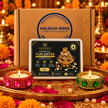Haldiva India Diwali Dryfruit Gift Hamper with Decorative Diyas