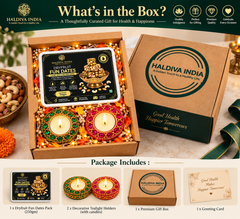 Haldiva India Diwali Dryfruit Gift Hamper with Decorative Diyas