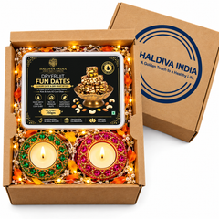 Haldiva India Diwali Dryfruit Gift Hamper with Decorative Diyas