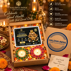 Haldiva India Diwali Dryfruit Gift Hamper with Decorative Diyas